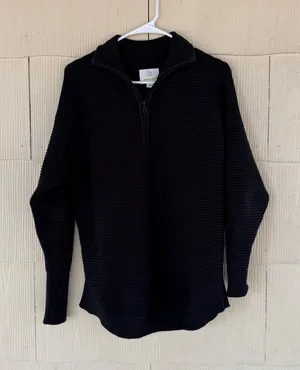 Aerie Offline black ribbed knit quarter-zip sweater thumbnail 1