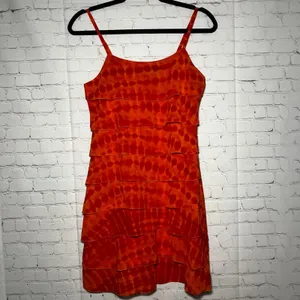 Vintage Y2K 00's Orange Tie Dye Tiered Spaghetti Strap Mini Dress Women Size‎ SM thumbnail 2