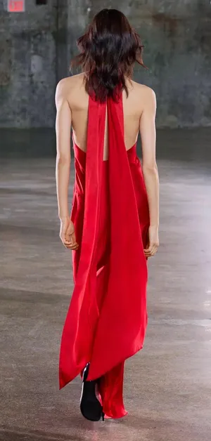 Zara Elegant Red Halter Neck Dress gown satin scarf shawl evening cocktail wedding thumbnail 3
