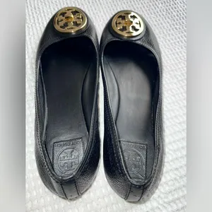 Tory Burch Black Flats with Gold Emblem thumbnail 2