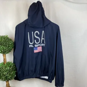 Ralph Lauren Polo USA Blue Zip Up Hoody Spell Out Logo Windbreaker Jacket L thumbnail 5