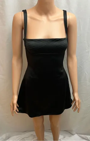 House of CB Kara Black Satin Mini Dress XS Bustier Fit & Flare NWT thumbnail 1