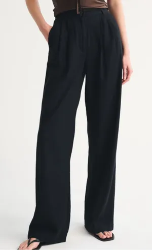 Abercrombie Linen Wide Leg Trousers Pants Black Women’s Size 30 10 Pleated thumbnail 1