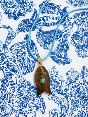 Revolve x Adina Eden Tiger's Eye Fish Pendant Faux Leather Rope Necklace thumbnail 4