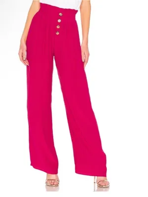 HOUSE OF HARLOW 1960 x REVOLVE Danira Pant in Fuchsia Pink Button Front Wide Leg thumbnail 11