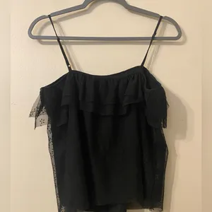 Womens J. Crew Black Spaghetti Strap Ruffle Lace Cover Tank Top‎ Size Small thumbnail 2