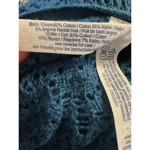 Aeropostale Crochet Sweater Womens Medium Blue VNeck Angora Blend Y2K Vintage thumbnail 3