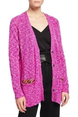Le Superbe Silk Cashmere Beaded Pocket‎ Cardigan Sweater Fuchsia Space Dye Small thumbnail 1