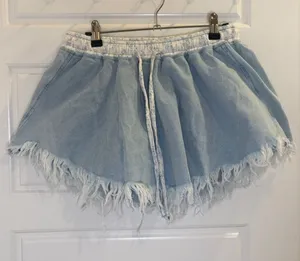 Peach Love California Denim Lounge Shorts Frayed Hem Elastic Waist thumbnail 1