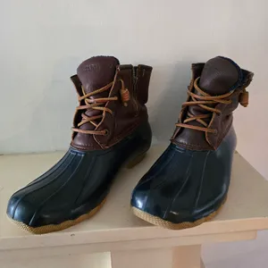 Sperry Saltwater Duck BOOTS Women's Rubber Leather Blue Brown STS91175 thumbnail 3