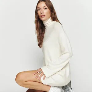 Reformation Aspen Knit Long Sleeve Turtleneck Sweater Dress Cream thumbnail 2