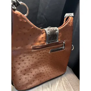Western Ostrich Croc Embossed Studded Hobo Shoulder Bag Cognac Brown Horsebit‎ thumbnail 8