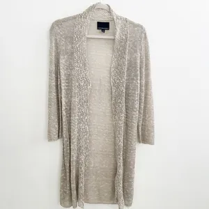 Cynthia Rowley Linen Cardigan Sweater Duster Open Knit Taupe Womens Medium NWOT thumbnail 2