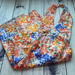 Lulus Bold Presence Orange Multicolor Floral Satin Halter Midi Dress thumbnail 6