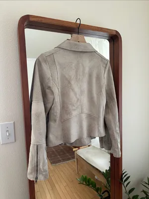 EVEREVE Marren Moto Jacket Faux Suede Biker Asymmetrical Zip Taupe Womens S thumbnail 6