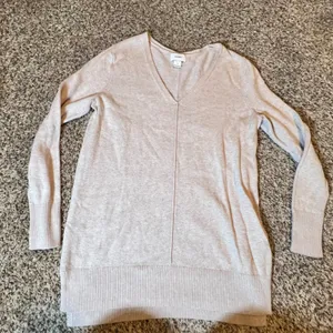 Old Navy Womens V-Neck Tunic Sweater Oatmeal Heather Cotton Blend Small Longline thumbnail 1