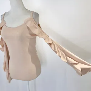 Club Monaco Ruffle Trim Cold Shoulder Long Sleeve Sweater Blush Pink Size XS thumbnail 6