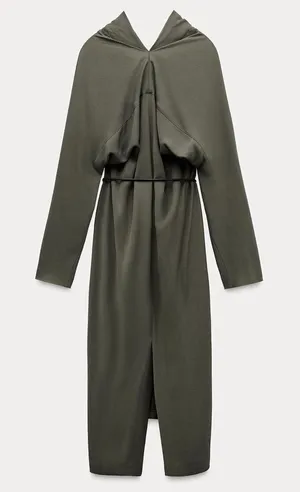 Zara Olive Green Midi Dress‎ minimalist women's size XL NWOT thumbnail 1