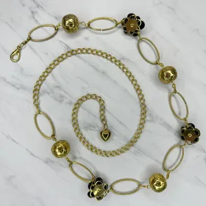 Black Rhinestone Flower Gold Tone Chain Link Belt One Size (OS) ✨ thumbnail 10