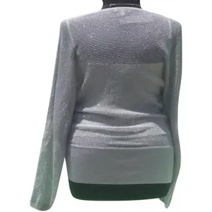 Cache Knit Silver Metallic Peek A Boo Faux Wrap Top New Banded Bottom $98 NWT thumbnail 8