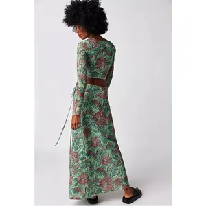 Free People Supernova Set Two Piece Skirt Crop Top Long Sleeve Green thumbnail 3