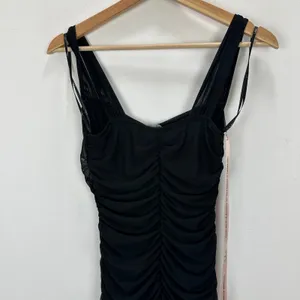 Lulus Amazing Presence Black Mesh Ruched Column Maxi Dress Long Formal Small NWT thumbnail 9