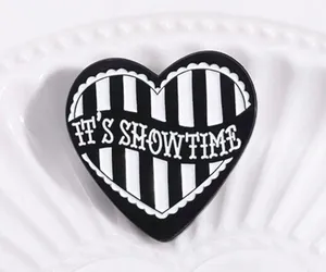 NWT Black & White Stripe IT’S SHOWTIME Heart Shape Enamel Lapel Pin Brooch🖤🖤🖤 thumbnail 3