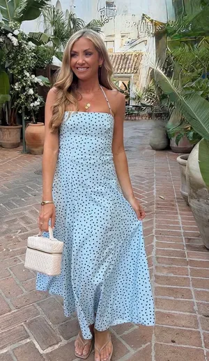 Zara Light Blue Polka Dot Maxi Dress - Women thumbnail 1