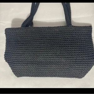 The Sak Black Crochet Shoulder Bag Small Tote Lined thumbnail 5