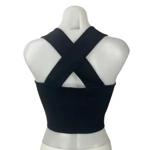 Aritzia Babaton Black Sleeveless Knit Cross Back Square Neck Crop Tank Top Sz M thumbnail 3