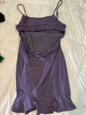 Lucy in the Sky Dark Purple Open Back Mini Dress thumbnail 3