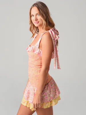 LoveShackFancy Aya Smocked Ruffled Sundress in Chateau Rose thumbnail 2
