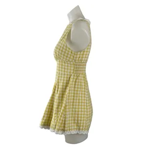 Sky to Moon Gingham Check Plaid Boat Neck Sleeveless Mini Tank Jumpsuit Romper M thumbnail 3