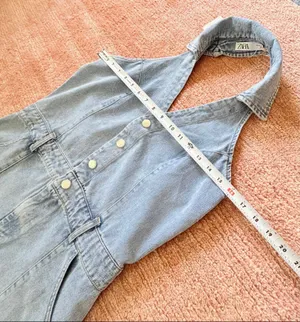 Zara Denim Halter Mini Dress Light Wash Sleeveless Button Front Size M NWT thumbnail 4