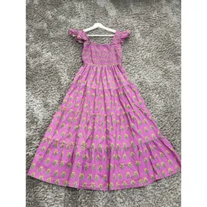 Ultramarine Floral Smocked Tiered Midi Dress Cottagecore Boho Peasant L NWT thumbnail 3