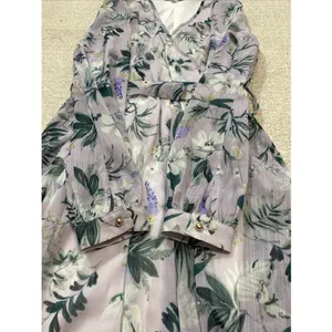 Ivy City Co Sweet Caroline Floral Maxi Dress Size M Lavender Wrap Smocked Sleeve thumbnail 14