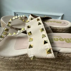 Studded Beige Platform Sandals Size 6 thumbnail 6