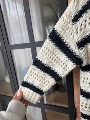 ASTR Striped Open Knit Polo Sweater top short sleeve crochet coverup collar thumbnail 8