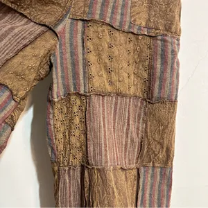 Earthbound Patchwork Eyelet Mushroom Embroidered Overalls Granola Boho Cottage thumbnail 3