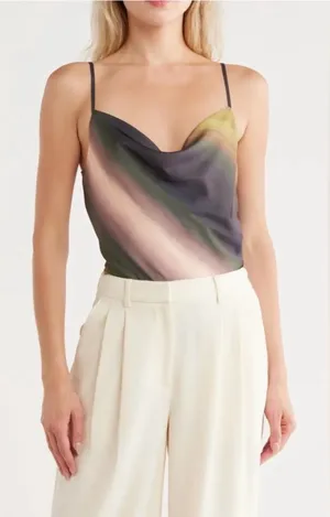 Jason Wu Satin Printed Green Cowl Neck Camo Blouse Size Small thumbnail 1