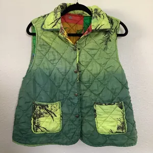 Reversible Green Multicolor Colorful‎ Patchwork Quilted Artsy Goblincore Vest L thumbnail 1