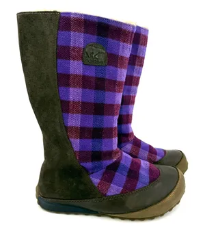Sorel Women's Mackenzie Purple Plaid Tall Leather Wool Boots Size 7.5 thumbnail 1