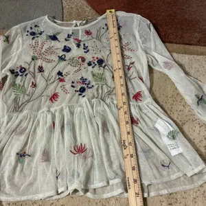 Zara Floral Embroidered Mesh Peplum Top Womens XS Ivory Sequin Sheer Boho Blouse thumbnail 2