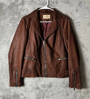 Scully Faux Leather Biker Jacket Brown Vintage Style Size Small Biker Babe Brown thumbnail 1