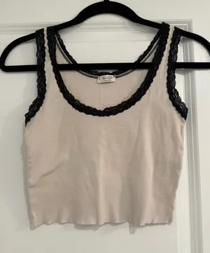 Brandy Melville Cream Tank Top with Black Lace Trim thumbnail 2
