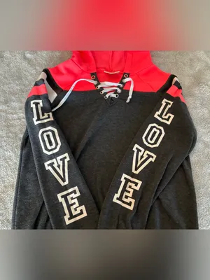 Women’s Bobbie Brooks Gray & Pink Hooded Neck Lace-Up Pullover Sweatshirt Size S thumbnail 5