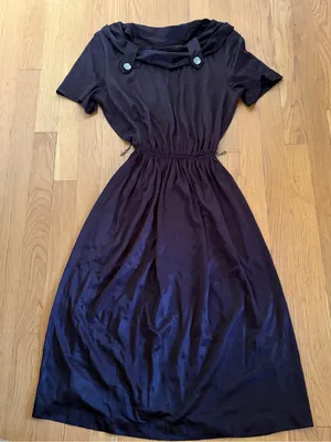 Union MadeBlack Vintage Acetate Dress with Flower Buttons Size 18 - small holes thumbnail 1