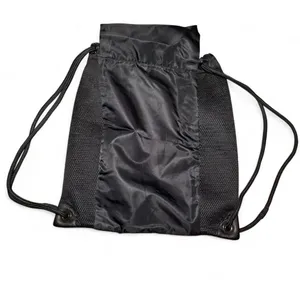 Lululemon Black Drawstring Backpack Gym Sack Lightweight Nylon Bag with Zip Pock thumbnail 2
