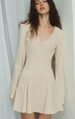 ZARA Elegant Cream Long-Sleeve Fit & Flare Dress thumbnail 1