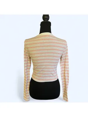 Charlotte Russe Vintage Y2K striped long sleeve baby tee fairycore coquette top Size Small 💗 thumbnail 4